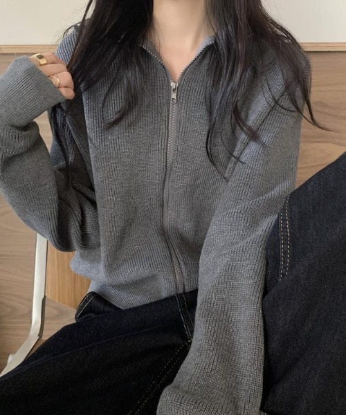cammie(キャミー)の「フロントジップニット(ニット/セーター・レディース・ピンク/ブラック/アイボリー/グレー・F)」の14枚目の写真