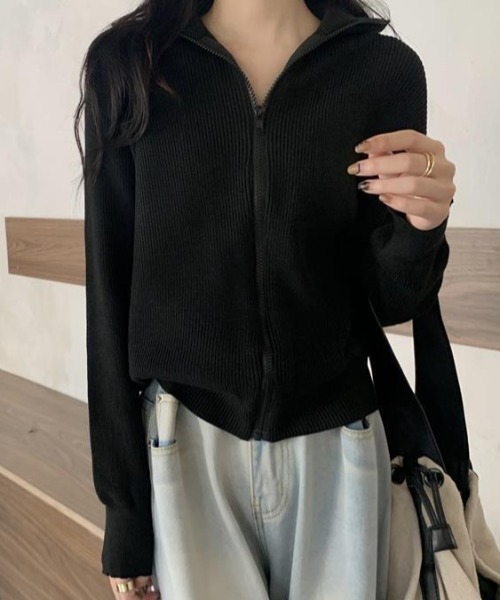 cammie(キャミー)の「フロントジップニット(ニット/セーター・レディース・ピンク/ブラック/アイボリー/グレー・F)」の8枚目の写真