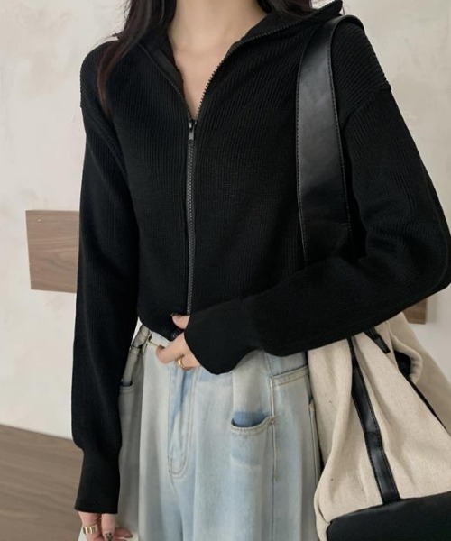 cammie(キャミー)の「フロントジップニット(ニット/セーター・レディース・ピンク/ブラック/アイボリー/グレー・F)」の7枚目の写真