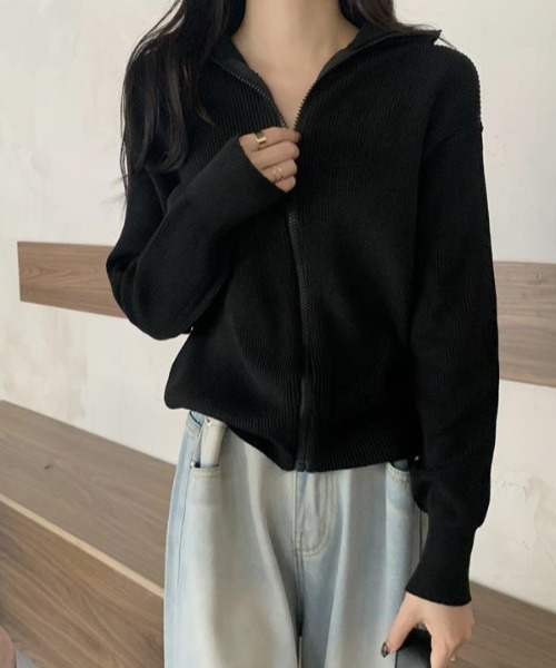 cammie(キャミー)の「フロントジップニット(ニット/セーター・レディース・ピンク/ブラック/アイボリー/グレー・F)」の10枚目の写真