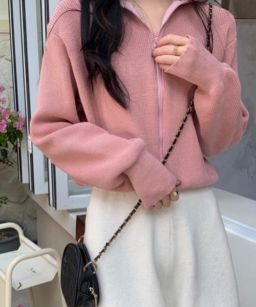 cammie(キャミー)の「フロントジップニット(ニット/セーター・レディース・ピンク/ブラック/アイボリー/グレー・F)」の19枚目の写真