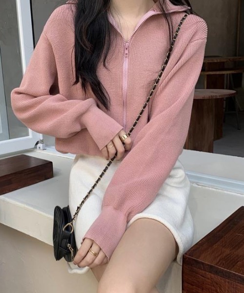 cammie(キャミー)の「フロントジップニット(ニット/セーター・レディース・ピンク/ブラック/アイボリー/グレー・F)」の18枚目の写真