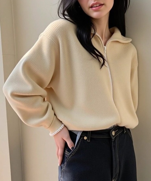 cammie(キャミー)の「フロントジップニット(ニット/セーター・レディース・ピンク/ブラック/アイボリー/グレー・F)」の20枚目の写真