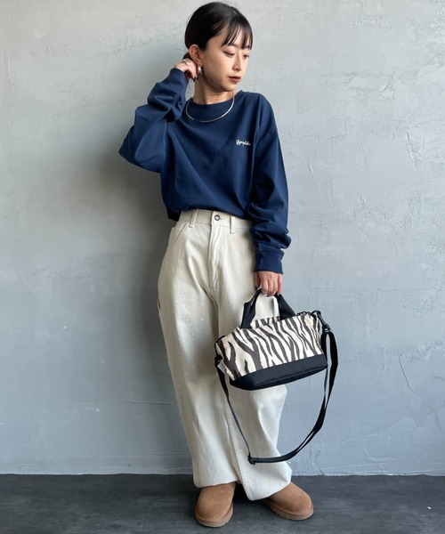 GYMPHLEX（ジムフレックス）の「【WEB限定】[GYMPHLEX/ジムフレックス] ロゴ刺繍 クルーネックロンT（Tシャツ/カットソー・レディース・キナリ/ネイビー/オフホワイト・14）」の5枚目の写真