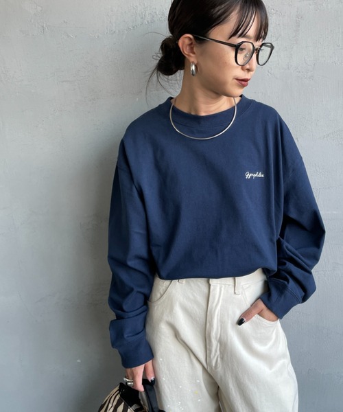 GYMPHLEX（ジムフレックス）の「【WEB限定】[GYMPHLEX/ジムフレックス] ロゴ刺繍 クルーネックロンT（Tシャツ/カットソー・レディース・キナリ/ネイビー/オフホワイト・14）」の6枚目の写真