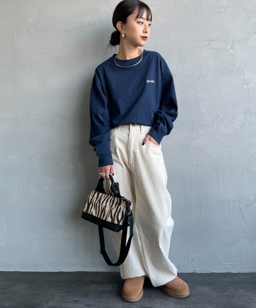 GYMPHLEX（ジムフレックス）の「【WEB限定】[GYMPHLEX/ジムフレックス] ロゴ刺繍 クルーネックロンT（Tシャツ/カットソー・レディース・キナリ/ネイビー/オフホワイト・14）」の9枚目の写真