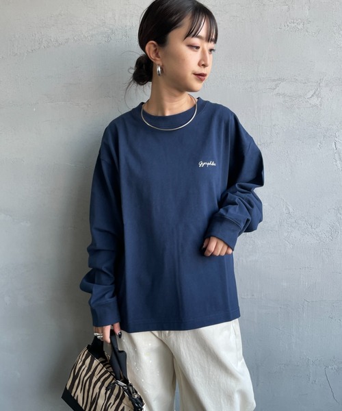 GYMPHLEX（ジムフレックス）の「【WEB限定】[GYMPHLEX/ジムフレックス] ロゴ刺繍 クルーネックロンT（Tシャツ/カットソー・レディース・キナリ/ネイビー/オフホワイト・14）」の11枚目の写真