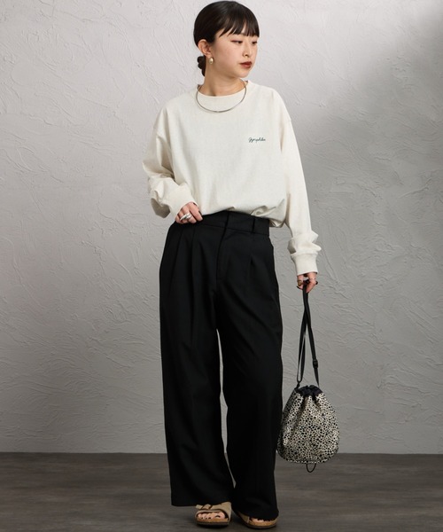 GYMPHLEX（ジムフレックス）の「[GYMPHLEX/ジムフレックス] ロゴ刺繍 クルーネックロンT（Tシャツ/カットソー・レディース・キナリ/ネイビー/オフホワイト・14）」の18枚目の写真