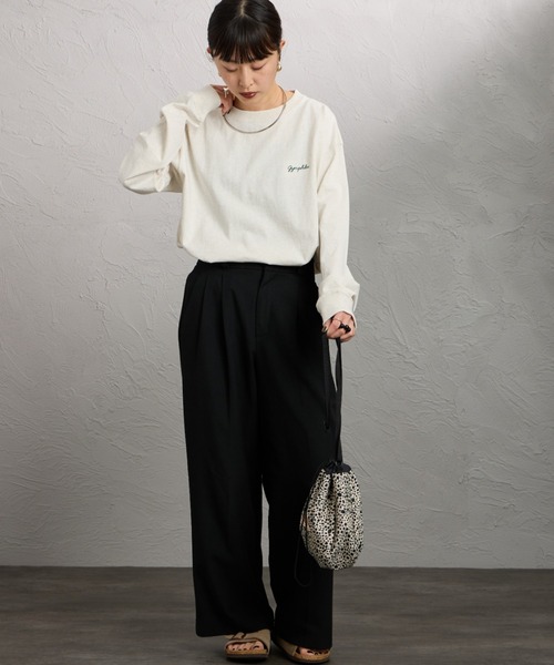 GYMPHLEX（ジムフレックス）の「[GYMPHLEX/ジムフレックス] ロゴ刺繍 クルーネックロンT（Tシャツ/カットソー・レディース・キナリ/ネイビー/オフホワイト・14）」の21枚目の写真