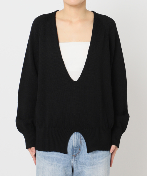 新品　plageプラージュ Decollete ニット ブラック NEPLA. / ネプラ 別注 V ニット(ブラック)（ニット/セーター