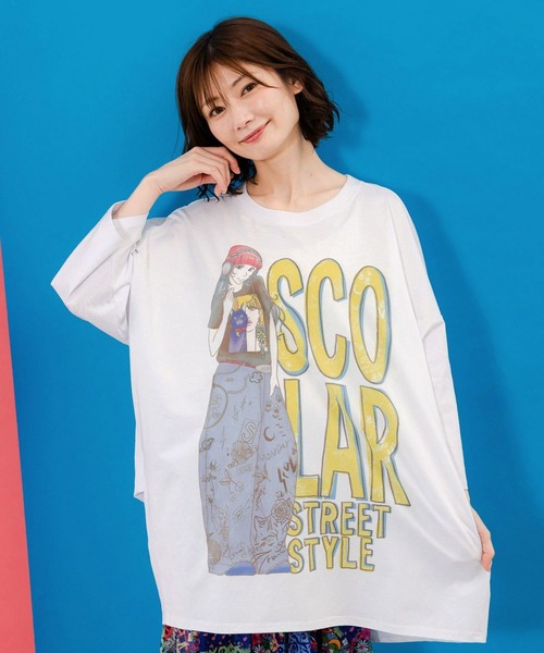 ScoLar（スカラー）の「ScoLar(スカラー) スカラースタイリング 女の子柄プルオーバー BIG Tシャツ（Tシャツ/カットソー・レディース・ブラウン/オフホワイト・MEDIUM）」の5枚目の写真