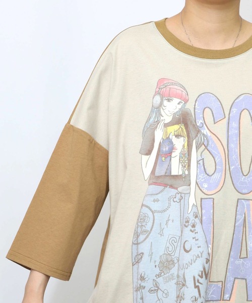 ScoLar（スカラー）の「ScoLar(スカラー) スカラースタイリング 女の子柄プルオーバー BIG Tシャツ（Tシャツ/カットソー・レディース・ブラウン/オフホワイト・MEDIUM）」の6枚目の写真