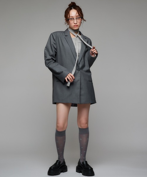 Narcissus（ナルシス）の「【チョーカー付き】アシンメトリーリブニット（ニット/セーター・レディース・グレー/ブラック・FREE）」の9枚目の写真