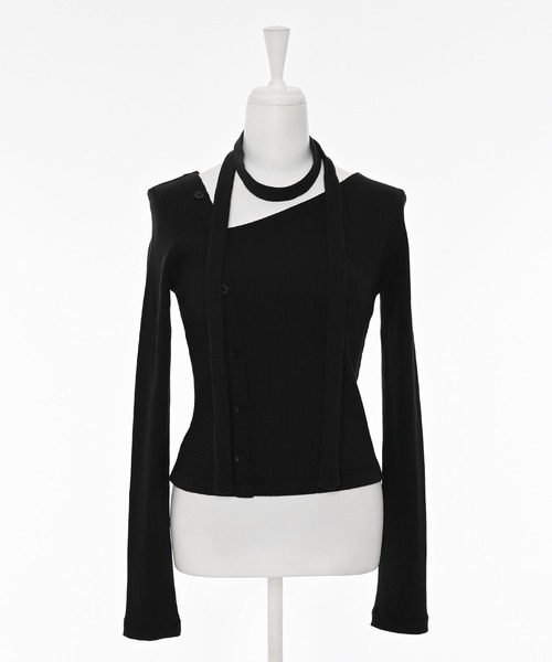 Narcissus（ナルシス）の「【チョーカー付き】アシンメトリーリブニット（ニット/セーター・レディース・グレー/ブラック・FREE）」の10枚目の写真