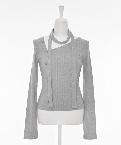 Narcissus（ナルシス）の「【チョーカー付き】アシンメトリーリブニット（ニット/セーター・レディース・グレー/ブラック・FREE）」の14枚目の写真