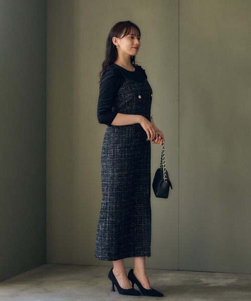 12Twelve Agenda（トゥエルブ　アジェンダ）の「ツイードナローキャミワンピース（ワンピース・レディース・ブラック/グレー・M）」の9枚目の写真