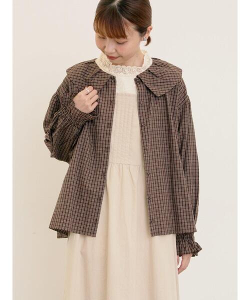 Samansa Mos2（サマンサ モスモス）の「ビッグ襟羽織ブラウス（シャツ/ブラウス・レディース・キナリ/ブラウン/ブラック・F）」の3枚目の写真