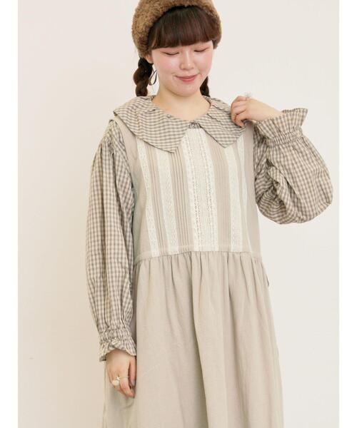 Samansa Mos2（サマンサ モスモス）の「ビッグ襟羽織ブラウス（シャツ/ブラウス・レディース・キナリ/ブラウン/ブラック・F）」の2枚目の写真