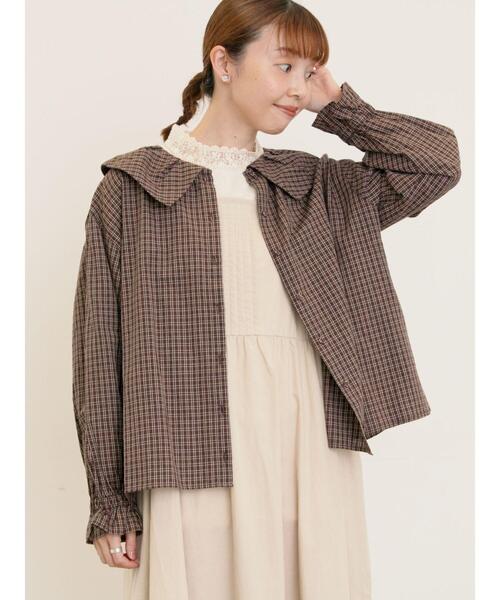 Samansa Mos2（サマンサ モスモス）の「ビッグ襟羽織ブラウス（シャツ/ブラウス・レディース・キナリ/ブラウン/ブラック・F）」の14枚目の写真