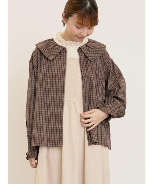 Samansa Mos2（サマンサ モスモス）の「ビッグ襟羽織ブラウス（シャツ/ブラウス・レディース・キナリ/ブラウン/ブラック・F）」の15枚目の写真