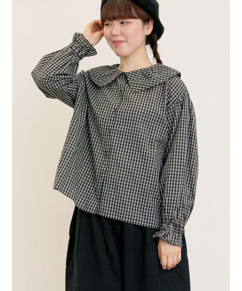 Samansa Mos2（サマンサ モスモス）の「ビッグ襟羽織ブラウス（シャツ/ブラウス・レディース・キナリ/ブラウン/ブラック・F）」の20枚目の写真