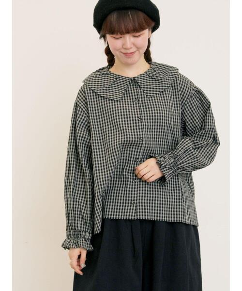 Samansa Mos2（サマンサ モスモス）の「ビッグ襟羽織ブラウス（シャツ/ブラウス・レディース・キナリ/ブラウン/ブラック・F）」の21枚目の写真