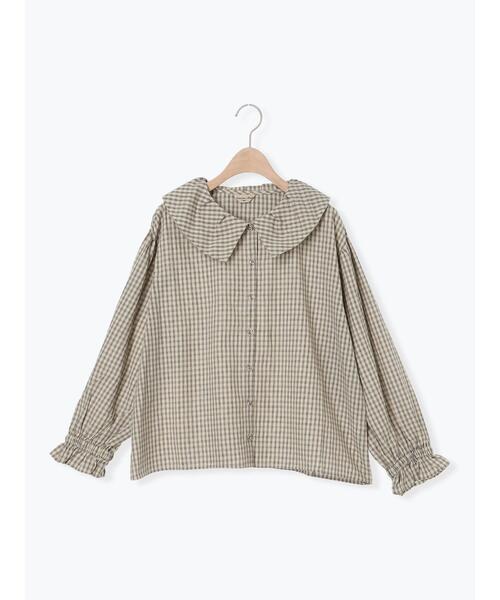 Samansa Mos2（サマンサ モスモス）の「ビッグ襟羽織ブラウス（シャツ/ブラウス・レディース・キナリ/ブラウン/ブラック・F）」の6枚目の写真