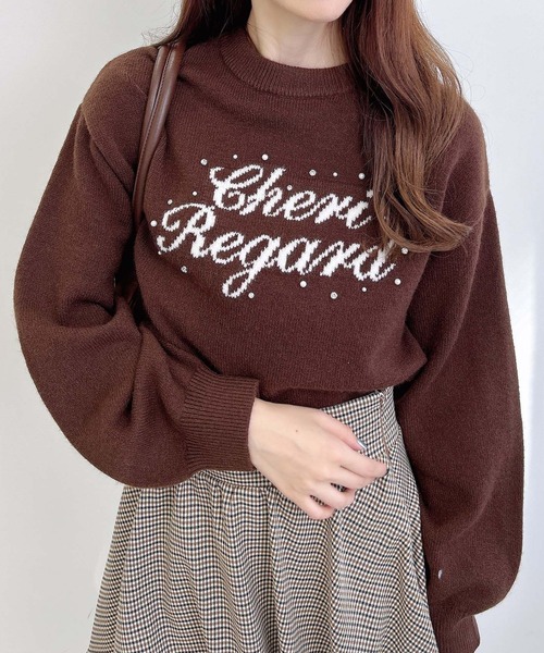 INGNI(イング)の「パールビジューロゴニット/A(ニット/セーター・レディース・グレー×ホワイト/ホワイト×ブラック/ブラウン系6/ワイン系2・M)」の1枚目の写真