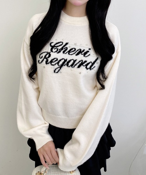 INGNI(イング)の「パールビジューロゴニット/A(ニット/セーター・レディース・グレー×ホワイト/ホワイト×ブラック/ブラウン系6/ワイン系2・M)」の2枚目の写真