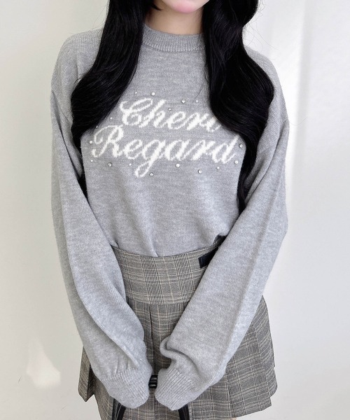 INGNI(イング)の「パールビジューロゴニット/A(ニット/セーター・レディース・グレー×ホワイト/ホワイト×ブラック/ブラウン系6/ワイン系2・M)」の3枚目の写真