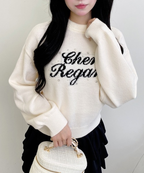 INGNI(イング)の「パールビジューロゴニット/A(ニット/セーター・レディース・グレー×ホワイト/ホワイト×ブラック/ブラウン系6/ワイン系2・M)」の5枚目の写真