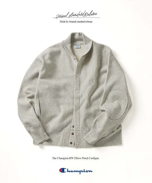 Champion（チャンピオン）の「CHAMPION / チャンピオン 別注 R/W エルボーパッチ スナップ カーディガン（カーディガン/ボレロ・メンズ・グレー/アイボリー/ブラウン/ネイビー・LARGE/X-LARGE）」の2枚目の写真