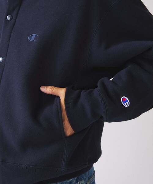 Champion（チャンピオン）の「CHAMPION / チャンピオン 別注 R/W エルボーパッチ スナップ カーディガン（カーディガン/ボレロ・メンズ・グレー/アイボリー/ブラウン/ネイビー・LARGE/X-LARGE）」の6枚目の写真