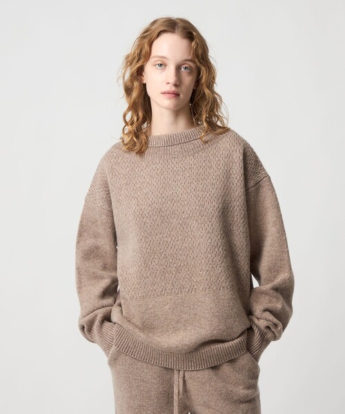 6（ロク）の「＜6(ROKU)＞フィッシャーマン ハイネック ニット（ニット/セーター・レディース・ベージュ/グレー系・FREE）」の15枚目の写真