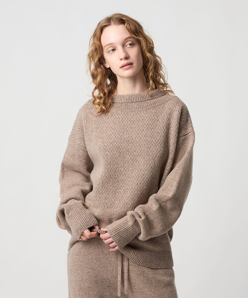 6（ロク）の「＜6(ROKU)＞フィッシャーマン ハイネック ニット（ニット/セーター・レディース・ベージュ/グレー系・FREE）」の14枚目の写真