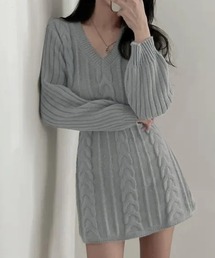 ALTROSE（アルトローズ）の「ニットワンピース Ｖネック リボン ミニワンピ（ワンピース・レディース）」