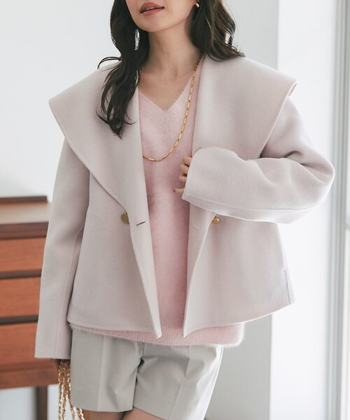 La boutique BonBon（ラブティックボンボン）の「【春まで使える！・最強モテコート】ダブルフェイスショールカラーコート（その他アウター・レディース・ミント/ライトグレー/ピンク・FREE）」の3枚目の写真