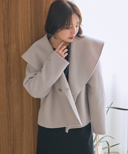 La boutique BonBon（ラブティックボンボン）の「【春まで使える！・最強モテコート】ダブルフェイスショールカラーコート（その他アウター・レディース・ミント/ライトグレー/ピンク・FREE）」の8枚目の写真