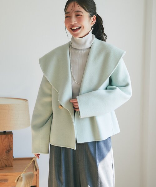 La boutique BonBon（ラブティックボンボン）の「【春まで使える！・最強モテコート】ダブルフェイスショールカラーコート（その他アウター・レディース・ミント/ライトグレー/ピンク・FREE）」の21枚目の写真