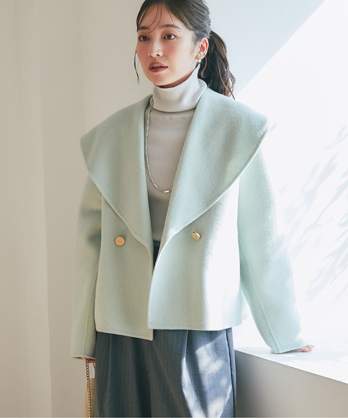 La boutique BonBon（ラブティックボンボン）の「【春まで使える！・最強モテコート】ダブルフェイスショールカラーコート（その他アウター・レディース・ミント/ライトグレー/ピンク・FREE）」の2枚目の写真