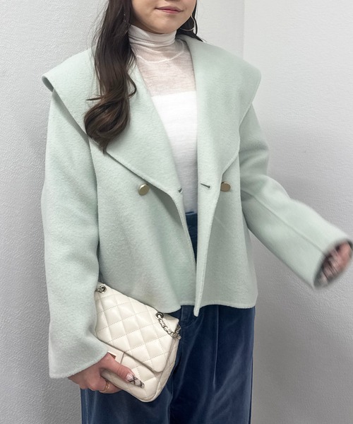 La boutique BonBon（ラブティックボンボン）の「【春まで使える！・最強モテコート】ダブルフェイスショールカラーコート（その他アウター・レディース・ミント/ライトグレー/ピンク・FREE）」の4枚目の写真