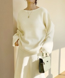 LAFFMO（ラフモ）の「セットアップ ボートネックリブニット&ニットフレアロングスカート 2点セット（セットアップ）」