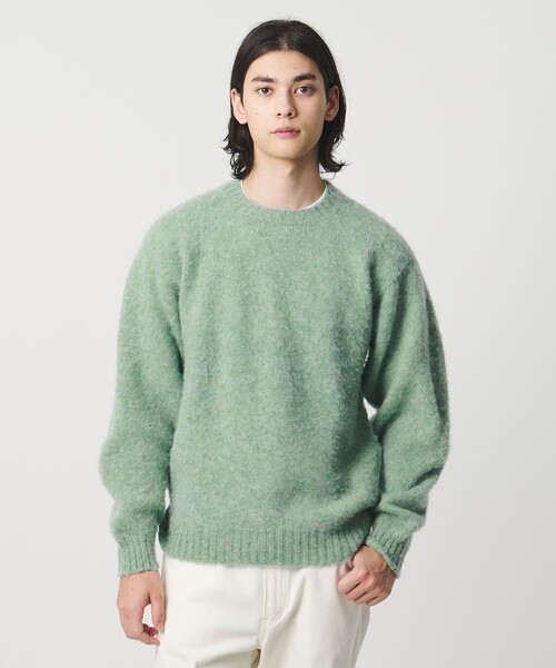 北海道 アリスファーム ウール ローゲージ クルーネックニット セーター L セール】＜LAURENCE J. SMITH＞ シェットランド クルーネック ニット