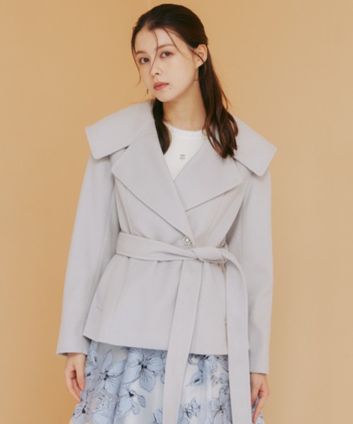 ◇ビジュー釦ビッグカラーショートコート（その他アウター