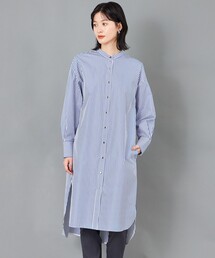 【CAST COLON】スタンドカラーストライプロングシャツ