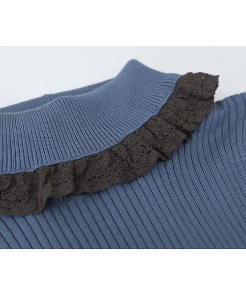 somari imagination（ソマリ イマジネーション）の「『レースフリルリブタートルニット』（ニット/セーター・レディース・ブルー/チャコール・1/2）」の11枚目の写真