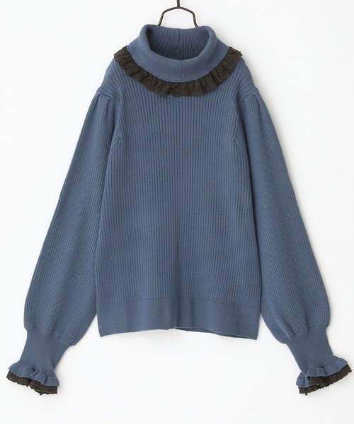 somari imagination（ソマリ イマジネーション）の「『レースフリルリブタートルニット』（ニット/セーター・レディース・ブルー/チャコール・1/2）」の3枚目の写真