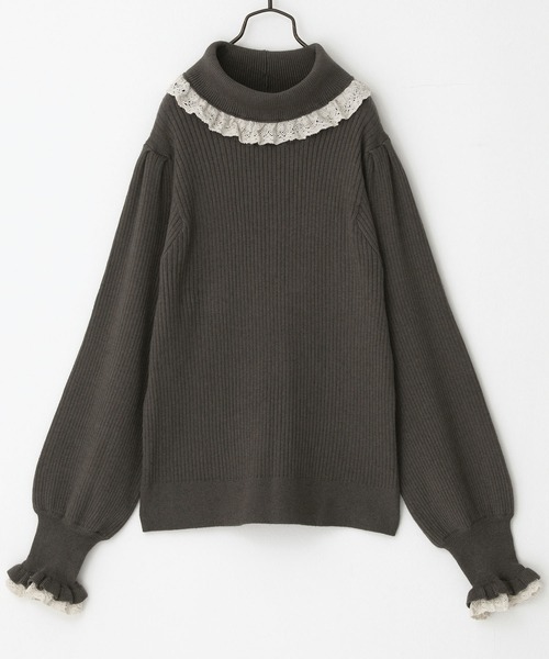 somari imagination（ソマリ イマジネーション）の「『レースフリルリブタートルニット』（ニット/セーター・レディース・ブルー/チャコール・1/2）」の6枚目の写真
