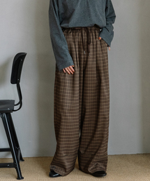 ロールアップデザインチェックパンツ