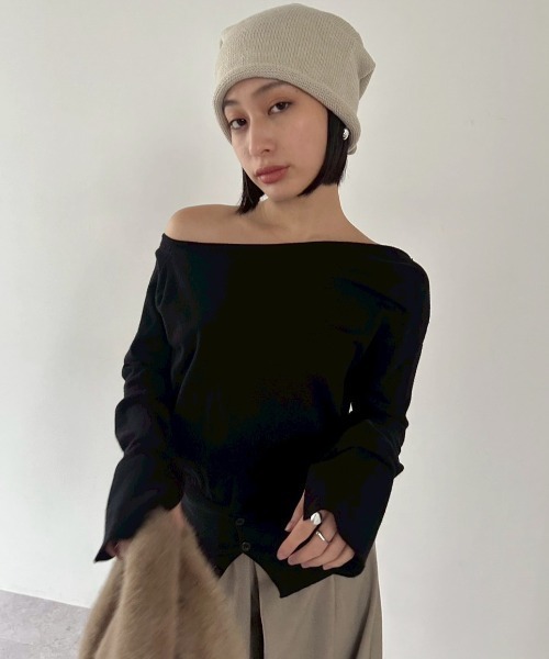 DRWCYS（ドロシーズ）の「フロントボタンハイゲージニット（ニット/セーター・レディース・ブラック/グレー/モカ/アイボリー・FREE）」の3枚目の写真